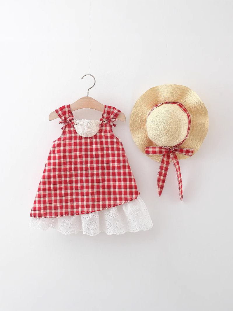 Hem Lace Plaid Dress