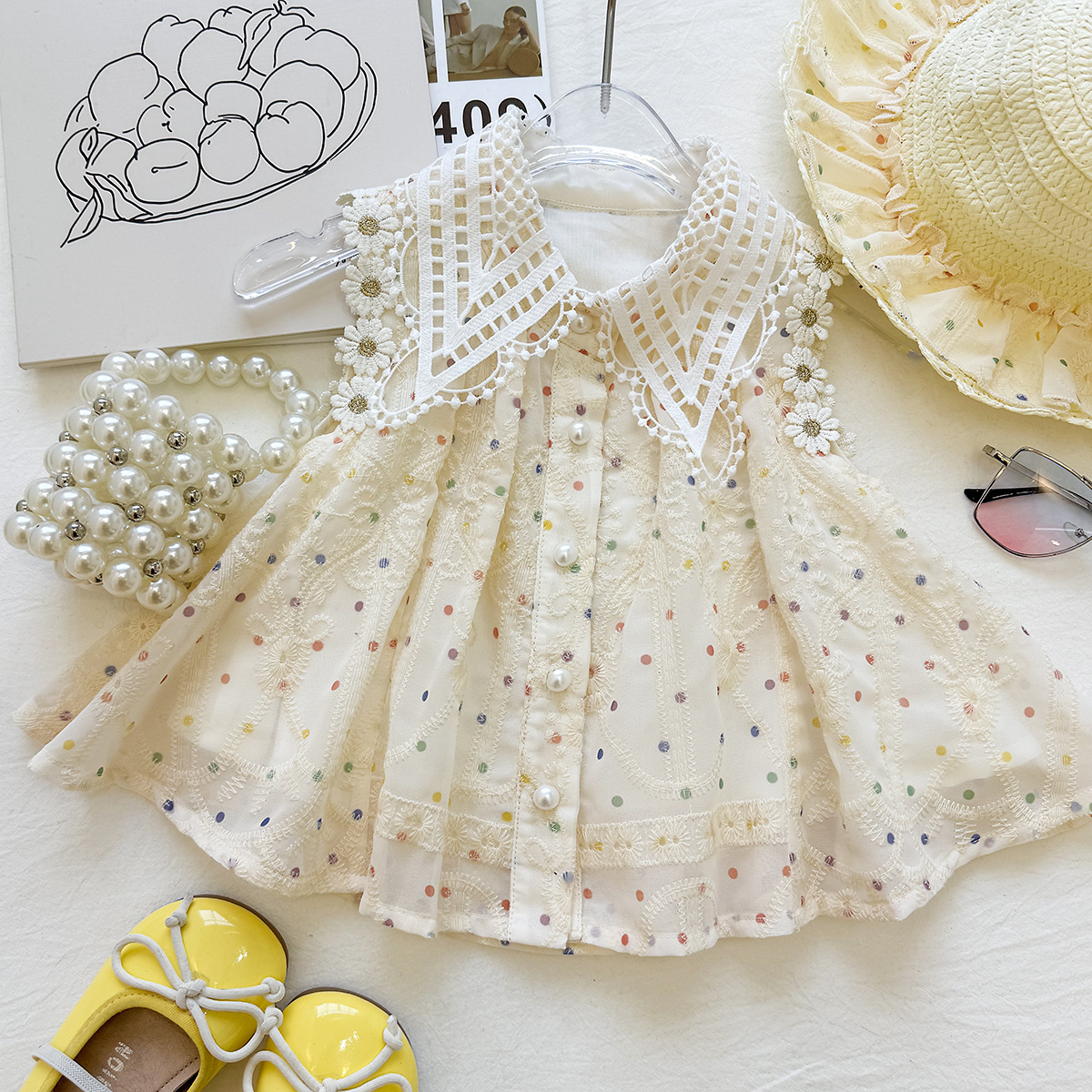 Lace Lapel Top Lace Shorts - Image 2