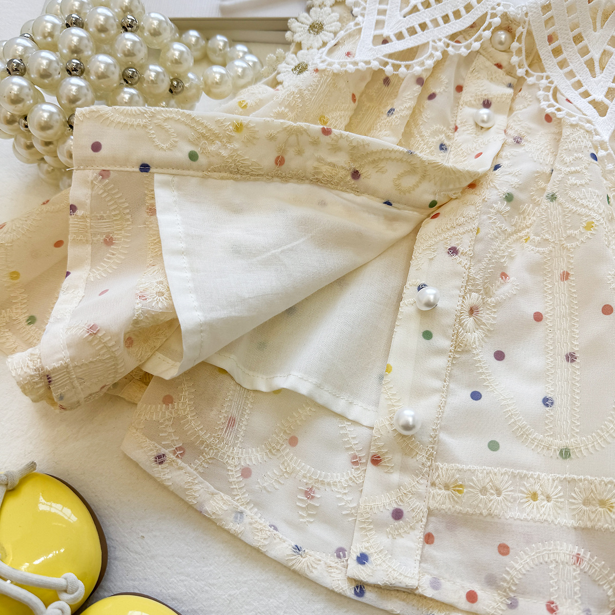 Lace Lapel Top Lace Shorts - Image 3