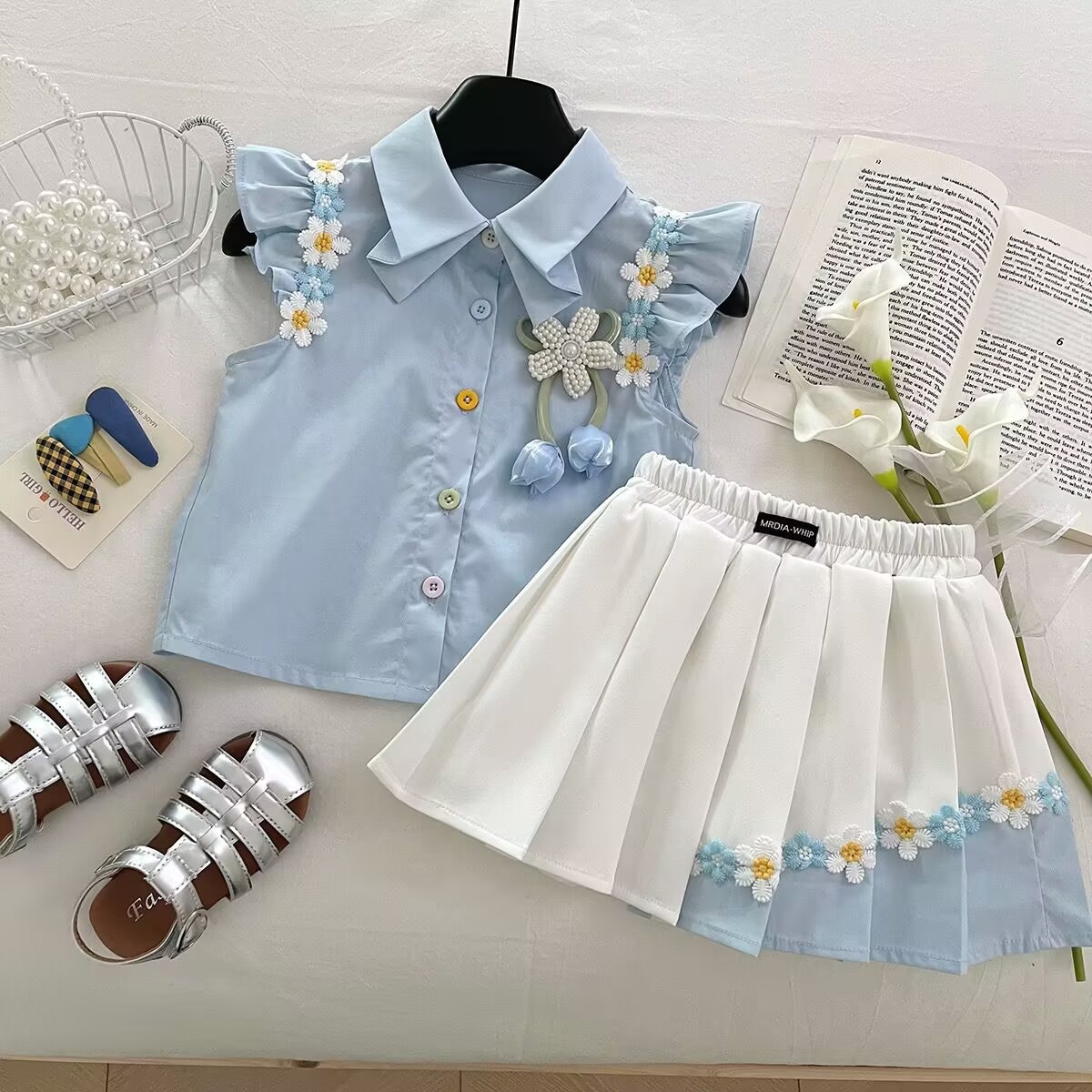 Flower Shirt Pleated Skirt