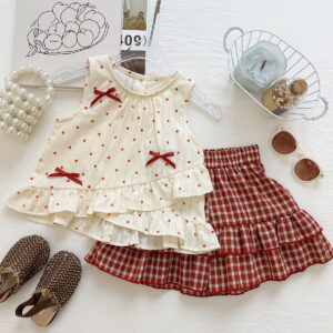Bowknot Dot Top Plaid Short