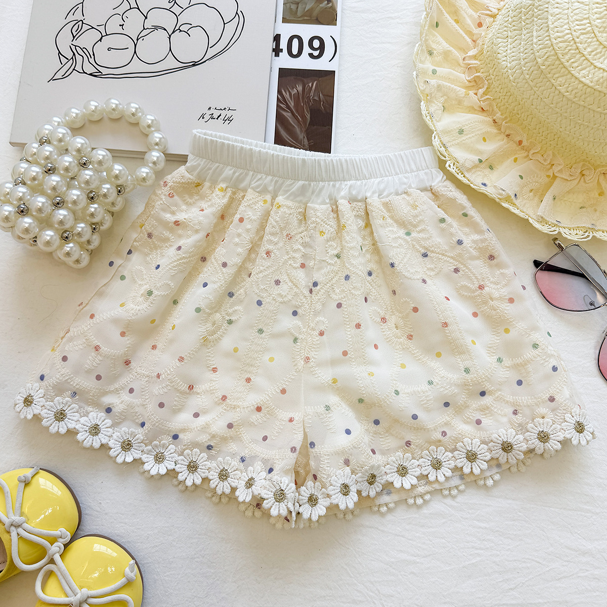 Lace Lapel Top Lace Shorts - Image 4