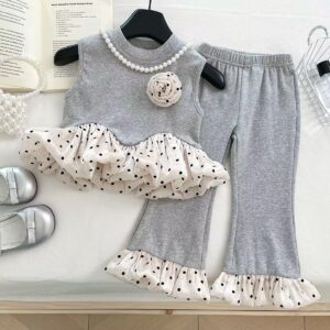 Top Polo Dot Flared Pants