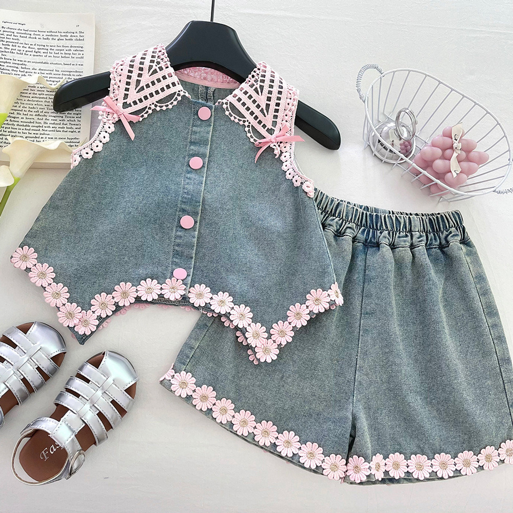 Lace Denim Vest Top Shorts