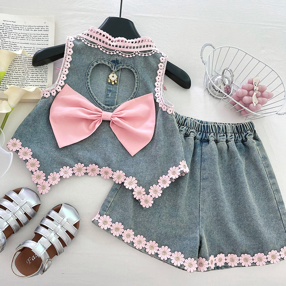 Lace Denim Vest Top Shorts - Image 2