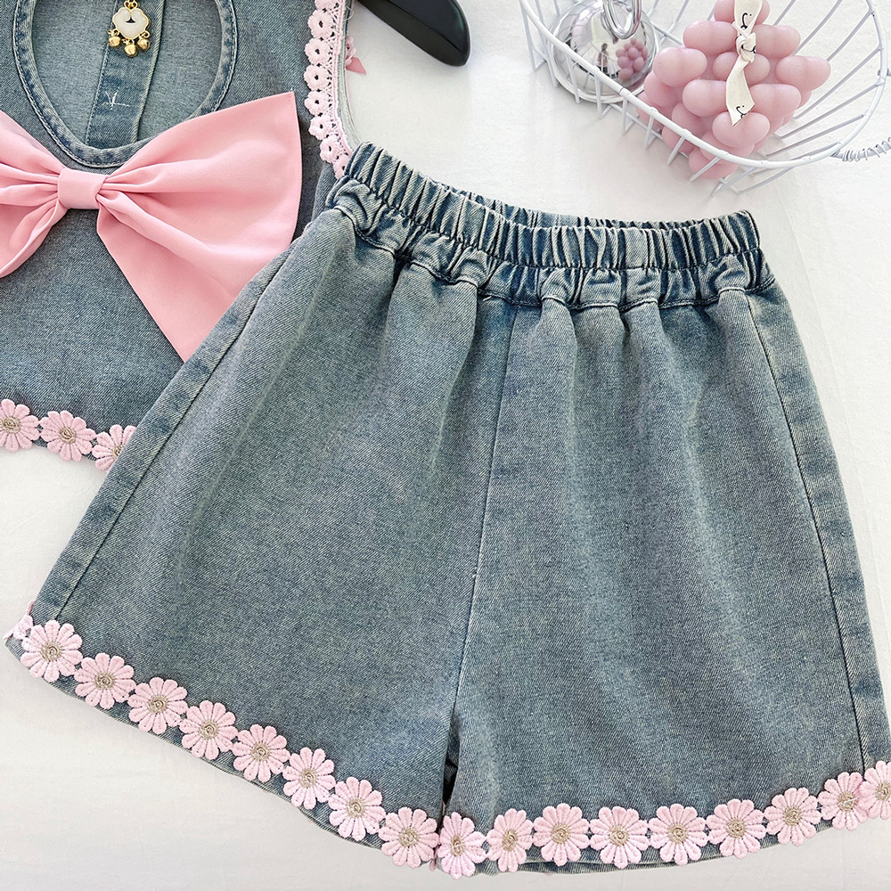 Lace Denim Vest Top Shorts - Image 3