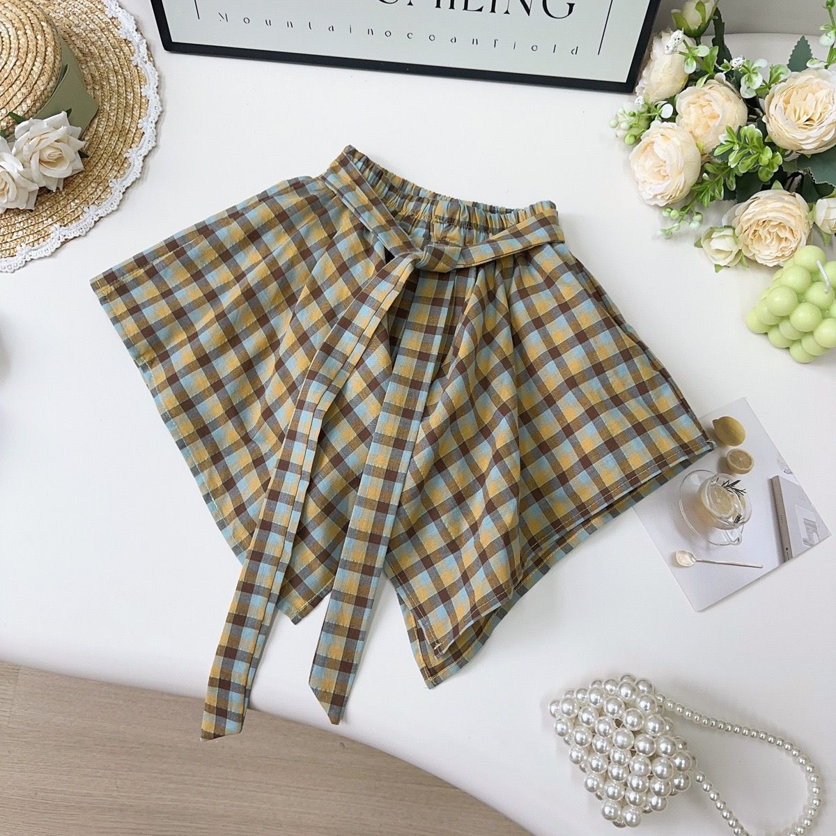 Top Irregular Plaid Skirt Pant - Image 7