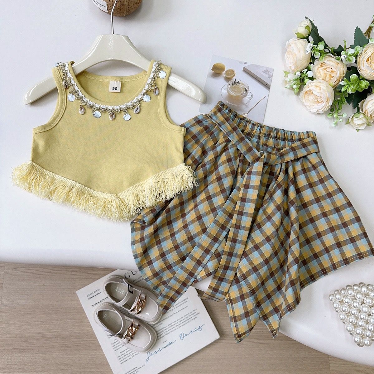 Top Irregular Plaid Skirt Pant