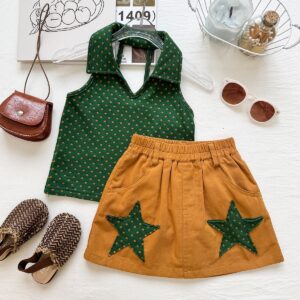 Polka Dot Vest Top Star Patch Skirt