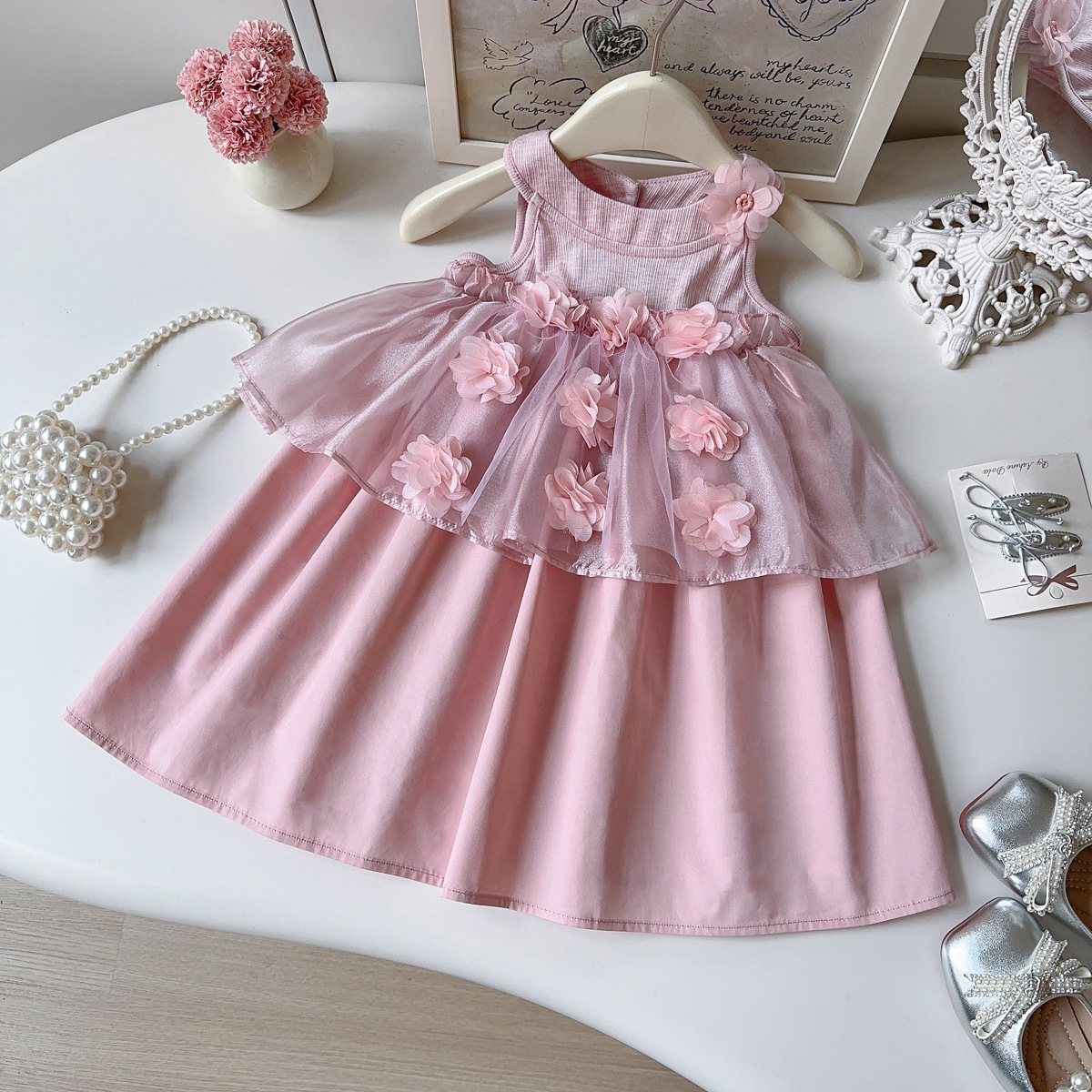 3D Floral Mesh Vest Dress