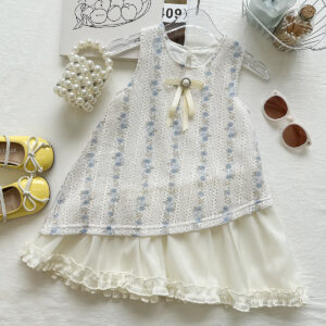 Bowknot Lace Vest Dress Ruffled Edge