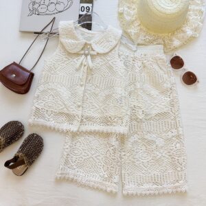 Hollowed Out Lace Vest & Wide Pant