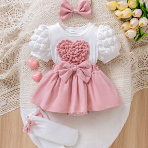 3D Heart Puff Sleeve Romper