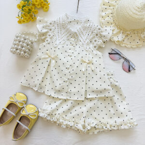 Dot Flutter Sleeve Top and Lace