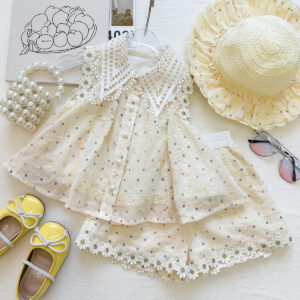 Lace Lapel Embroidered Vest Top Lace Shorts Princess Two-Piece Set