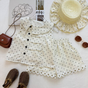 Doll Collar Sleeveless Polka Dot Shirt