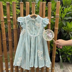 Flying Sleeve Mesh Embroidered Flower Princess Dress Cross Border Hair