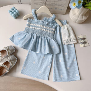 Camisole Top with Lace Trim Wide Leg Pants